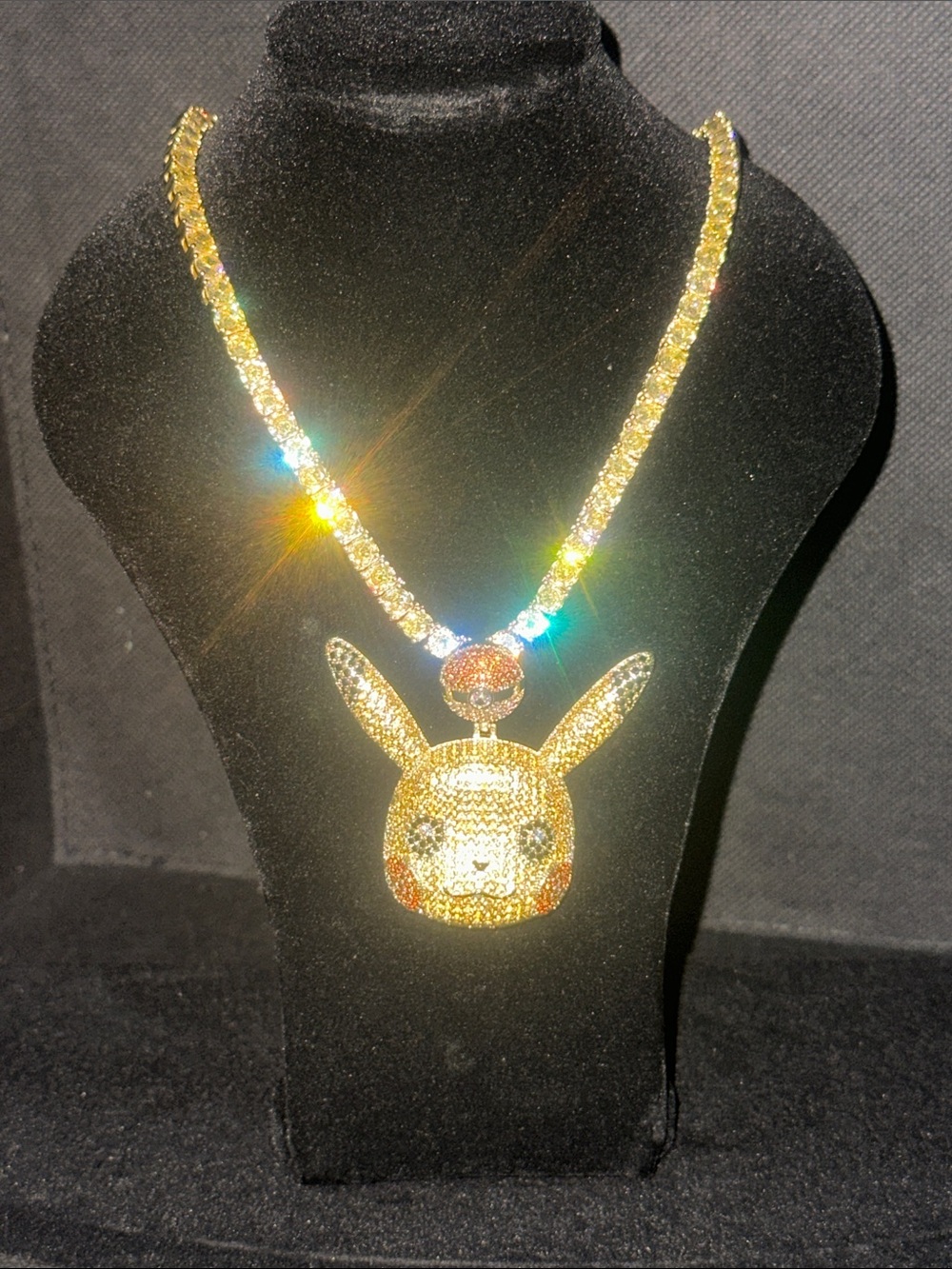 Gold Crystal Pikachu Pendant Tennis Necklace - Women Jewelry